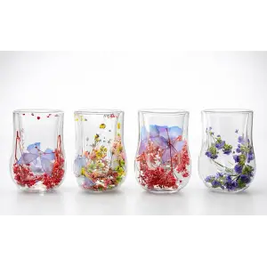 Çift Camlı Çiçekli Su Bardağı