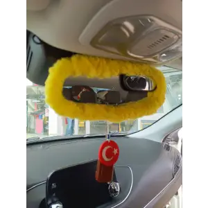 Peluş Dikiz Ayna Kılıfı Süs Sarı