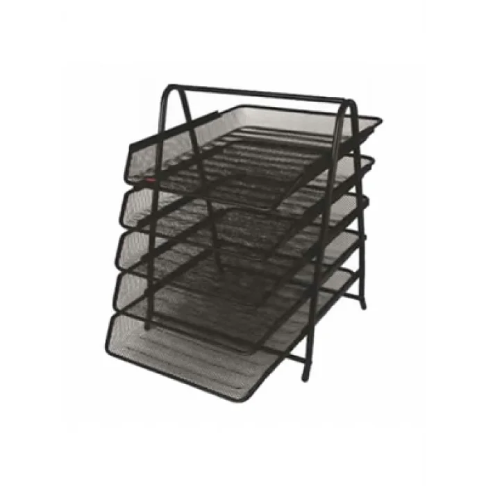 İnox Perforeli Hareketli Metal 5 Li Evrak Rafı Siyah 0607