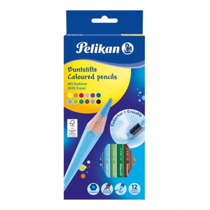 Pelikan 12 Renk Silgili Kuruboya Kalemi 700689