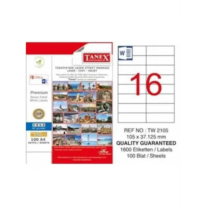 Tanex 105x37.125 Laser Etiket 100 Lü