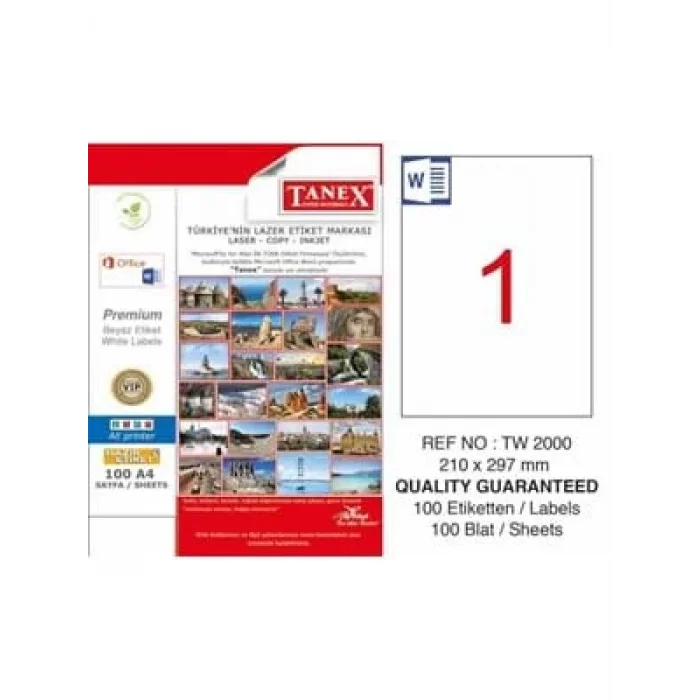 Tanex 210x297 Laser Etiket 100 Lü Tw2000