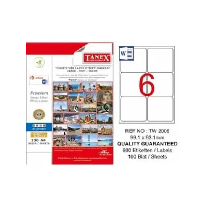 Tanex 99.1x93.1 Laser Etiket 100 Lü Tw2006
