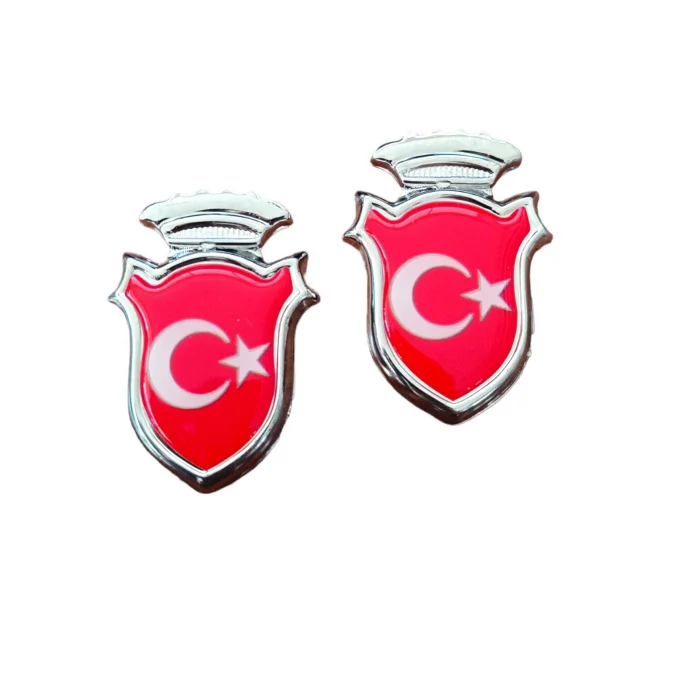 Türk Bayraklı  Arma Damla Etiket Kırmızı 2li
