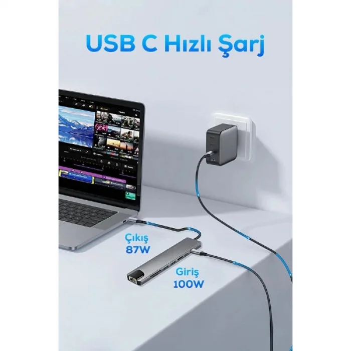 Type C Girişli 8 Port Dönüştürücü Ve Çoklayıcı
