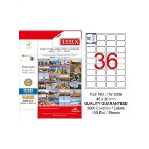 Tanex 45x30 Laser Etiket Tw2036 100lü