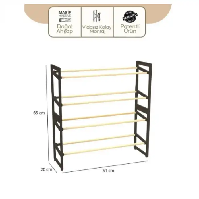 4 Katlı Ahşap Ayakkabılık