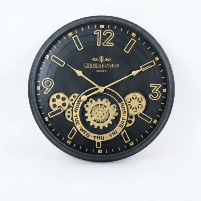 Çarklı Duvar Saati Altın Rengi Detaylı 59 cm