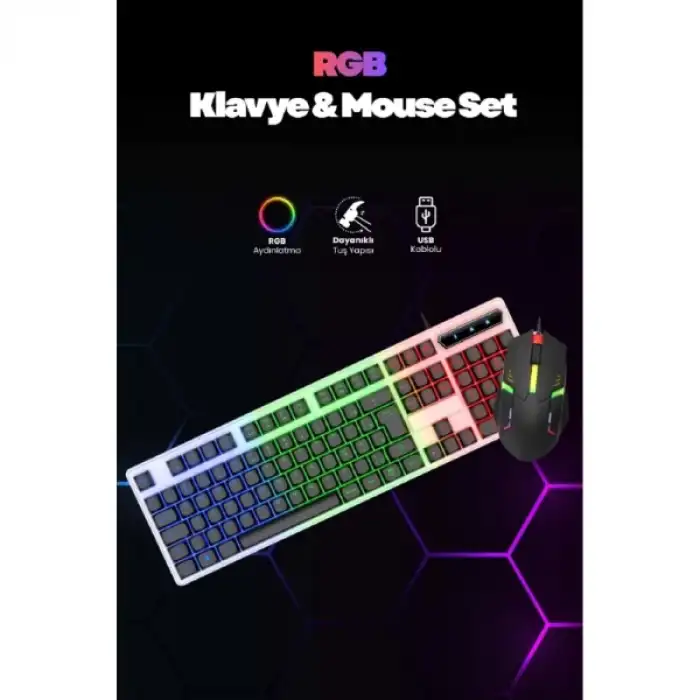 Kablolu Işıklı Gaming Standart Türkçe Q Klavye Ve Mouse Seti