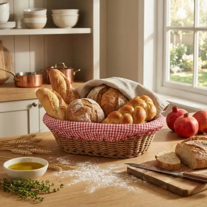 Oval Renkli Bezli İp Hasır Ekmek Sepeti