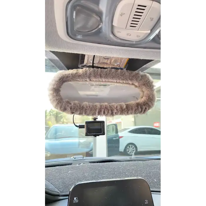 Peluş Dikiz Ayna Kılıfı Süs Gri
