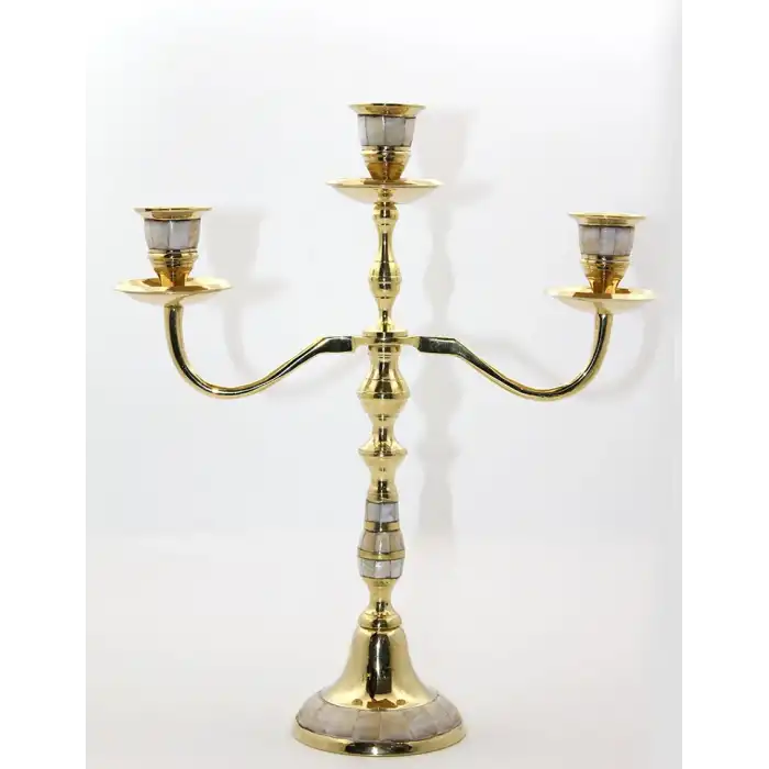 Pirinç Sedefli 3lü Şamdan Model 2