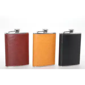 Paslanmaz Çelik Tekli 9 Oz Derili Matara