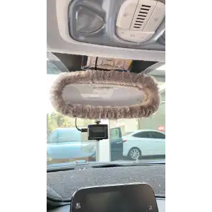 Peluş Dikiz Ayna Kılıfı Süs Gri