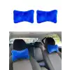 Yumuşak Peluş Ortopedik Araba Seyahat Boyun Yastığı 2li Mavi