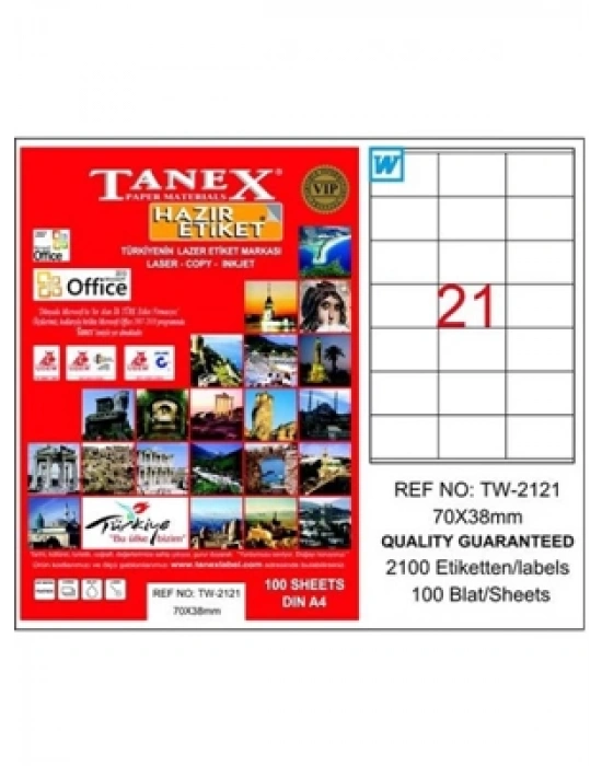 Tanex 70x38 Laser Etiket 100 Lü Tw-2121