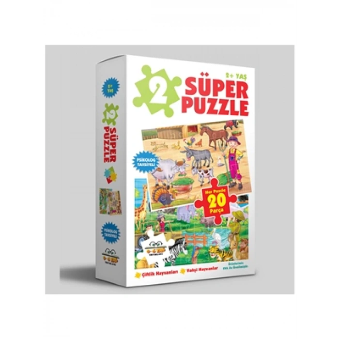 3E Grup - 2 Süper Puzzle - Çiftlik Hayvanları - Vahşi Hayvanlar - 0-6 Yaş Yayınları