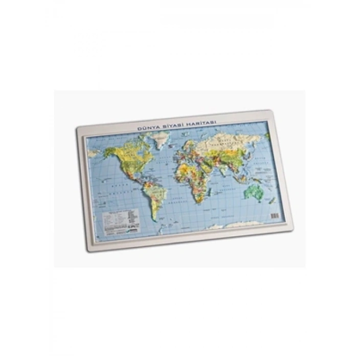 3E Grup - Aka A3 Kabartmalı Dünya Siyasi Harita Siyah Çerçeveli