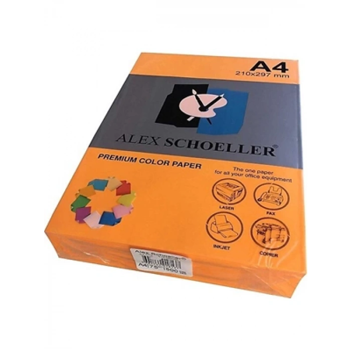 3E Grup - Alex Schoeller A4 75 Gr Renkli Fotokopi Kağıdı 500lü Fosforlu Turuncu Alx-771