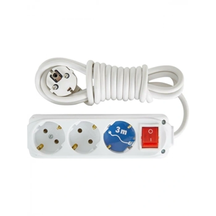 3E Grup - Almera 3lü Anahtarlı 3 Metre Topraklı Grup Priz