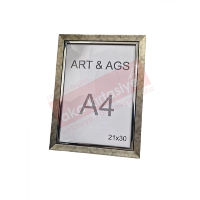 3E Grup - Art&ags A4 22 Mm Ahşap Görünümlü Çerçeve Gümüş Paspartulu Eskitmeli Gümüş