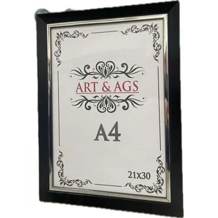 3E Grup - Art&ags A4 22 Mm Ahşap Görünümlü Çerçeve Gümüş Paspartulu Siyah