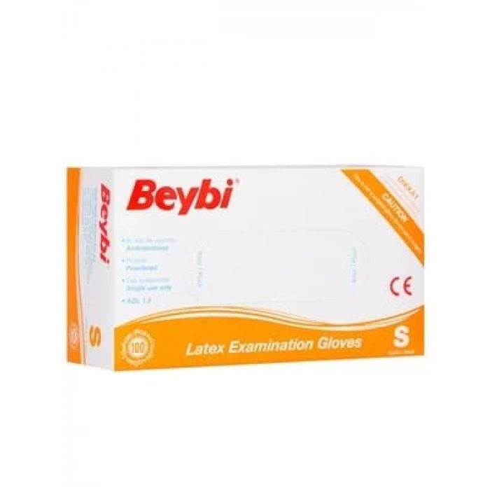 3E Grup - Beybi Lateks Pudralı Muayane Eldiveni Small Beyaz 100lü