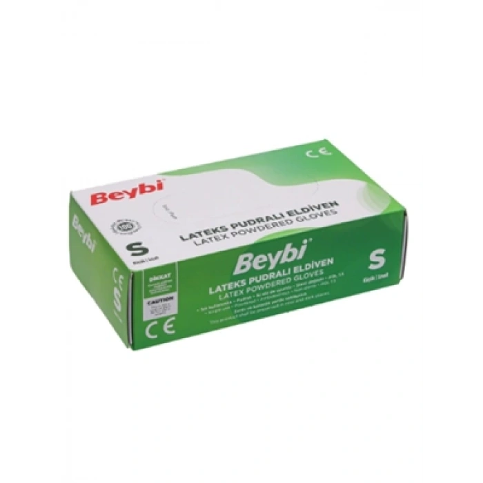 3E Grup - Beybi Lateks Pudralı Muayene Eldiveni Small Beyaz 100lü