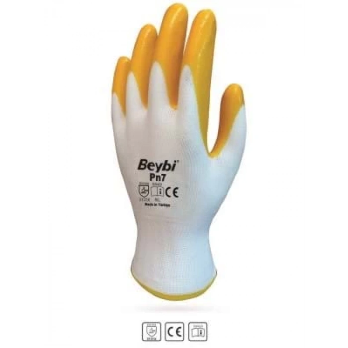 3E Grup - Beybi Nitril Poly Pn7 9 Beden Sarı-beyaz Eldiven