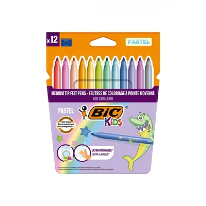3E Grup - Bic Kıd Couleur Keçeli Boya Kalemi Pastel Renkler 12 Li 520084