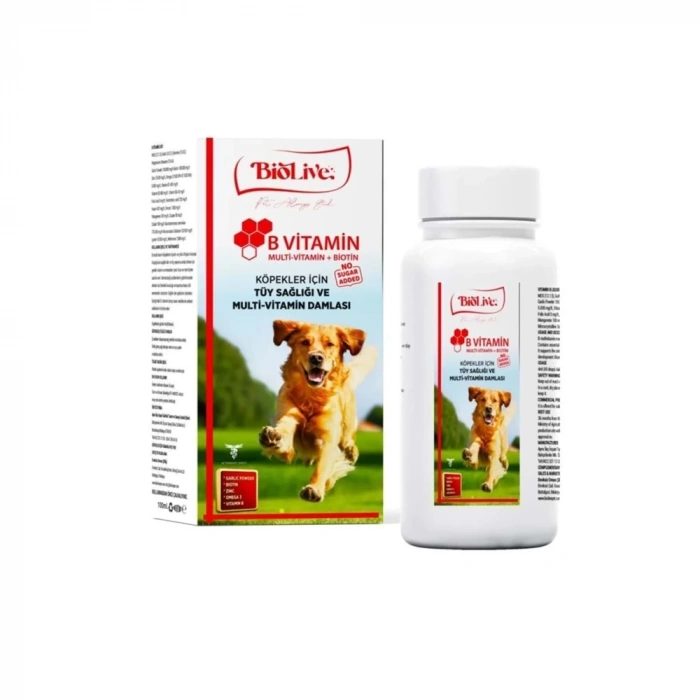 3E Grup - Biolive Köpekler İçin B Vitamin+Multivitamin Tüy Sağlığı Likit Vitamin 100ml
