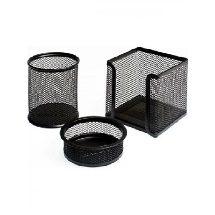 3E Grup - Bion Perforeli Masaüstü Kalemlik Seti 3lü Siyah 9305