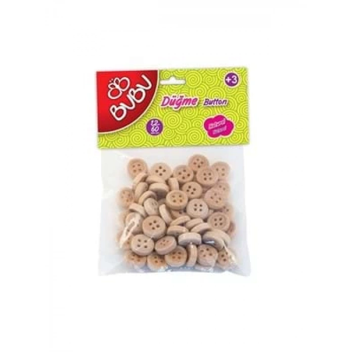 3E Grup - Bubu 1.2 Cm Natural Ahşap Düğme 60lı Hs0006
