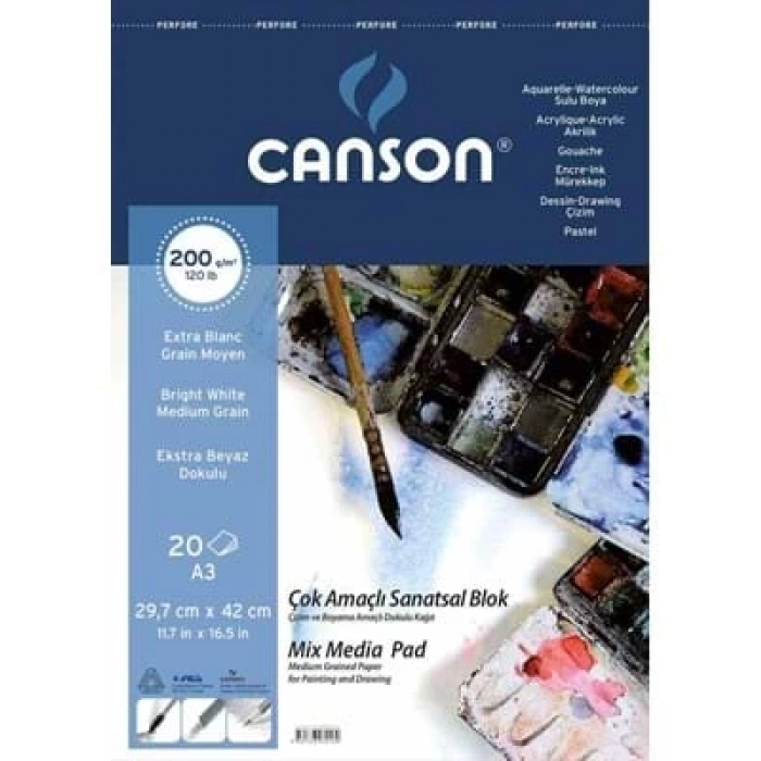 3E Grup - Canson A3 Çok Amaçlı Sanatsal Blok 20 Sy 200 Gr Fcns2002a3us