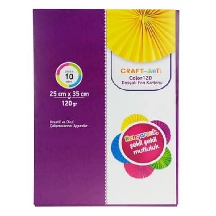 3E Grup - Craft Arts 25x35 120 Gr Dosyalı Fon Kartonu 10 Renk 2702-d