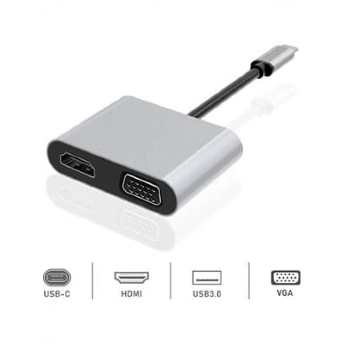 3E Grup - Dexım Dhu0004 Premıum 4 In 1 Usb-c Hdmı Vga Hub