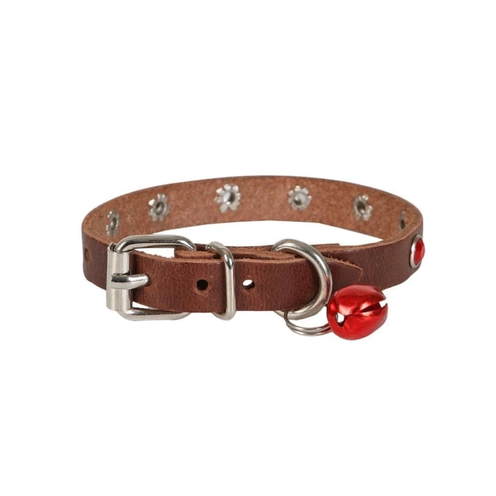 3E Grup - Doggie Taşlı Kedi ve Yavru Köpek Tasması 1,2x26 cm Kahverengi Large