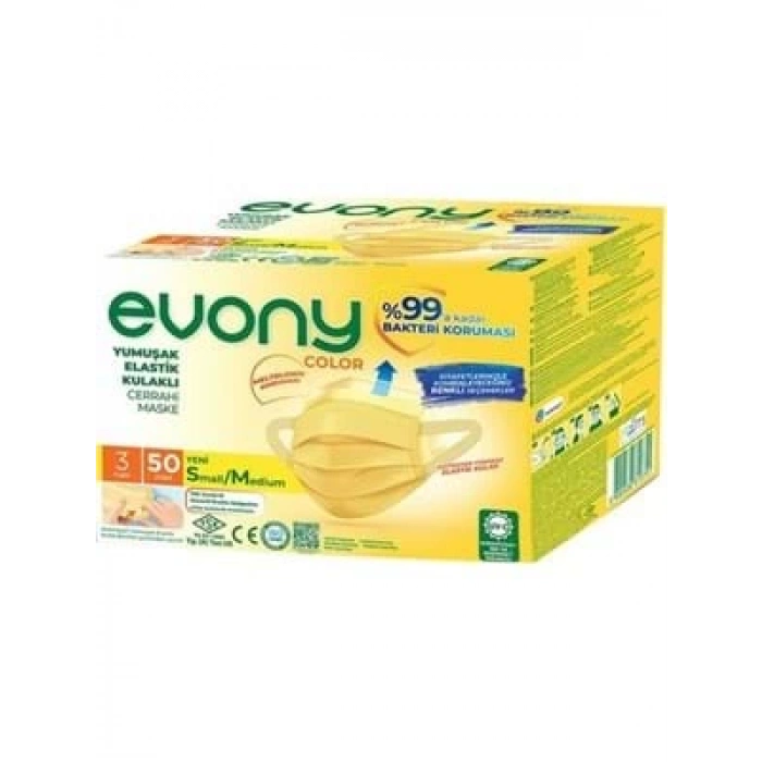 3E Grup - Evony 3 Katlı Telli Yumuşak Elastik Kulaklı Maske 50li Sarı 819751