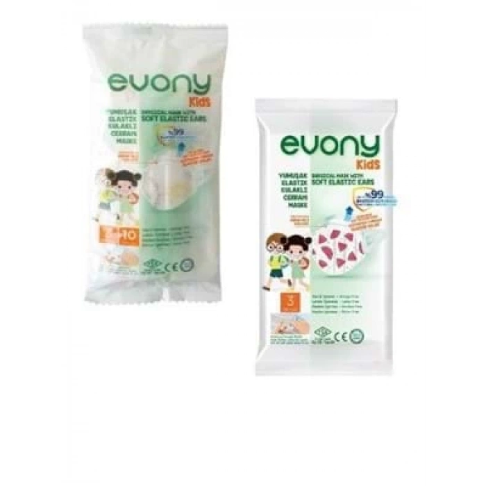 3E Grup - Evony Kids 3 Katlı Telli Yumuşak Elastik Kulaklı Maske 10lu Desenli (çocuk İçin)