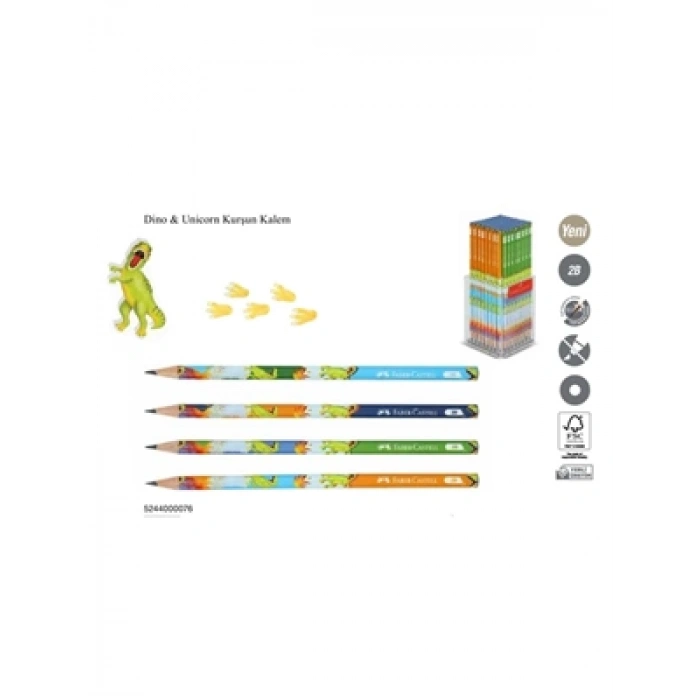 3E Grup - Faber Castell Desenli Dino 2b Kurşun Kalem 5244000076