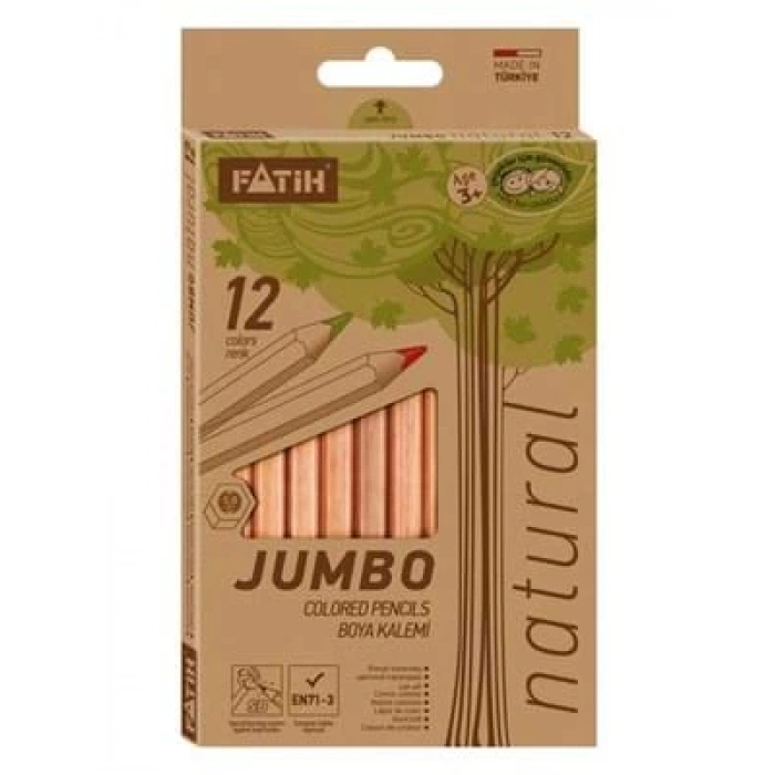 3E Grup - Fatih 12 Renk Natural Jumbo Tam Boy Kuruboya Kalemi 33500
