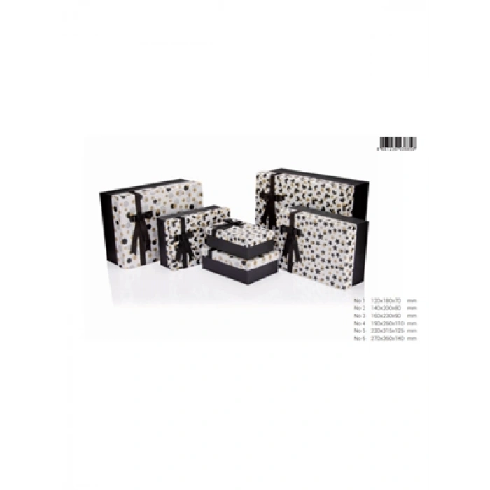 3E Grup - Gıpta Black White Gold Dikdörtgen Hediye Kutusu No:1 Bx6856