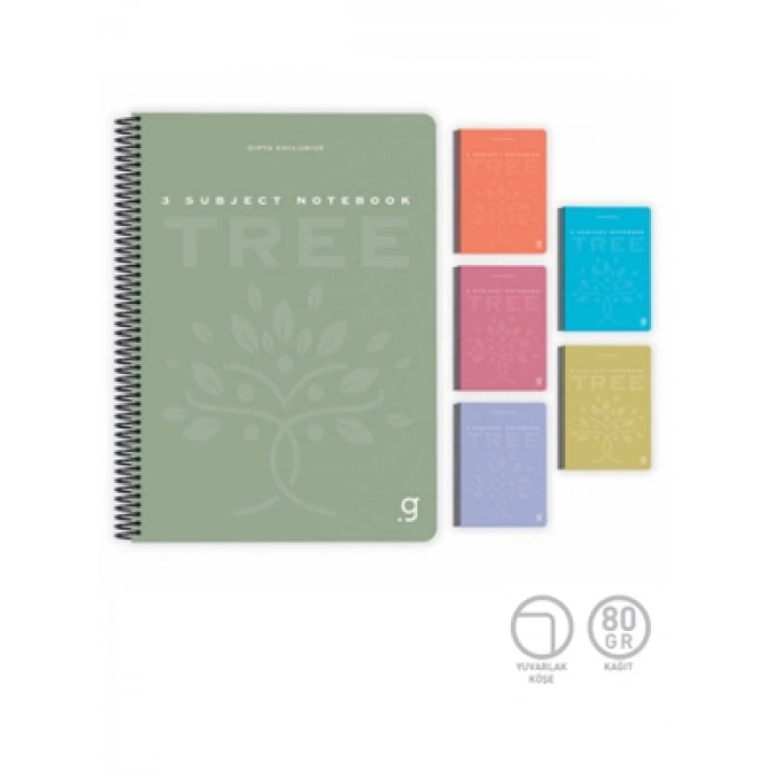3E Grup - Gıpta Tree A4 Pp Kapak Spiralli Defter 3 Bölmeli Çizgili 120 Yp 6949