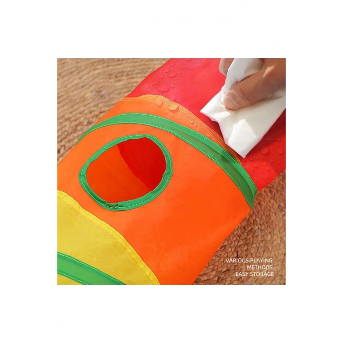 3E Grup - Gökkuşağı Desenli  Kedi Oyun Tüneli, Katlanabilir 125 cm