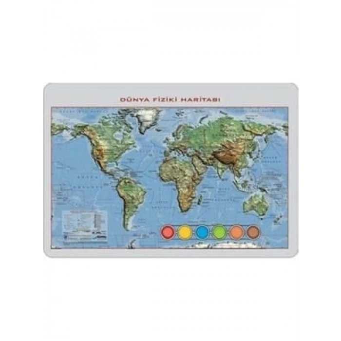 3E Grup - Gürbüz 35x50 Kabartmalı Dünya Fiziki Harita