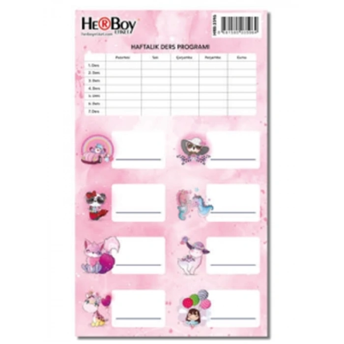 3E Grup - Herboy Okul Etiketi Ders Programlı 3lü Hrb-3596