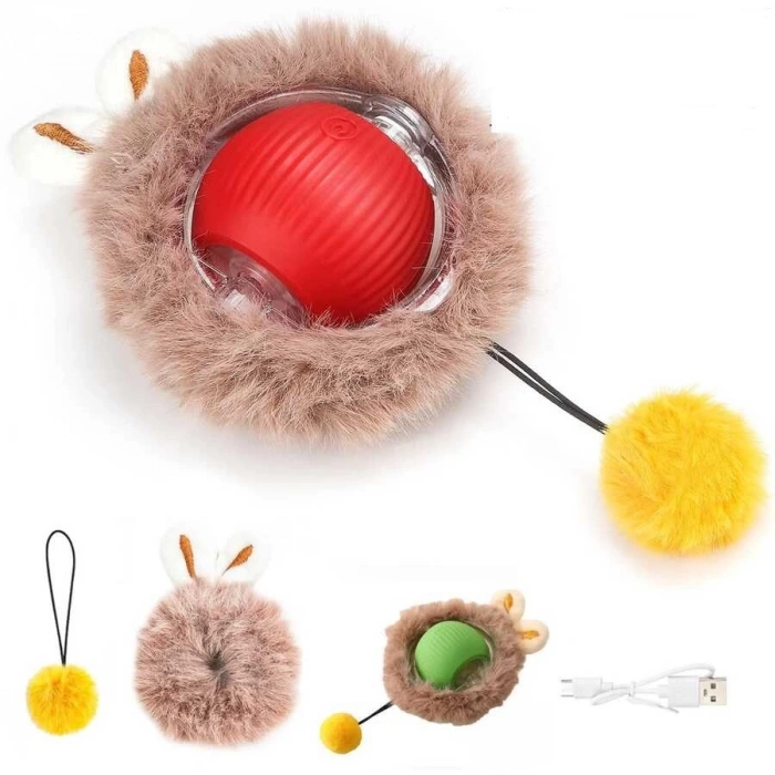 3E Grup - İnteraktif Şarjlı Kulaklı Hareketli Peluş Oyun Topu Kuyruklu 5 cm