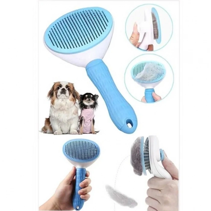 3E Grup - Karamel Pet Kendini Temizleyen Tuşlu Kedi Köpek Tarağı Mavi  10 x 20 cm