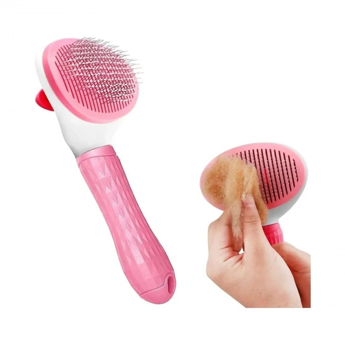 3E Grup - Karamel Pet Kendini Temizleyen Tuşlu Kedi Köpek Tarağı Pembe 10 x 20 cm