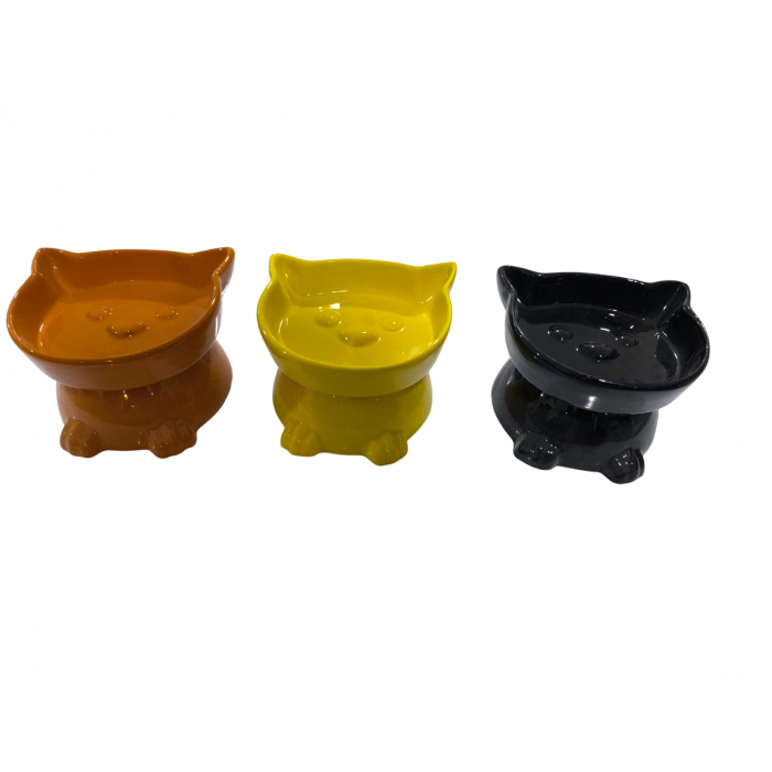 3E Grup - Kedi Kafalı Yüksek Seramik Mama Su Kabı 250 ml Çeşitli Renklerde